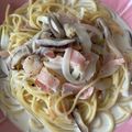 ううたん☆'s cooksnap of when they made 鮭とベーコンとしめじのクリームパスタ.