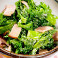 よしよしのキッチン☆'s cooksnap of when they made 簡単小鉢♪わさび菜とベーコンのマヨ炒め.