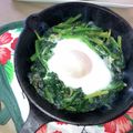 まめまるM's cooksnap of when they made スキレットで☆ほうれん草の巣ごもり卵♪.