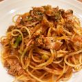 meshio's cooksnap of when they made ナスとベーコンとツナのパスタ.