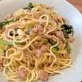 ばたみそーぱん☆'s cooksnap of when they made 春菊とひき肉の塩生姜焼きそば.