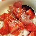 chaco706's cooksnap of when they made ごま油香る！マグロ＆サーモン漬け丼！.
