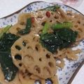 きらり流れ星's cooksnap of when they made レンコンと蒟蒻入りほうれん草の胡麻和え.