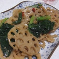 きらり流れ星's cooksnap of when they made レンコンと蒟蒻入りほうれん草の胡麻和え.