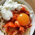 長い愛's cooksnap of when they made 超簡単！キムチ月見うどん.