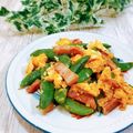 Satoco❋'s cooksnap of when they made スナップエンドウ、ベーコンの卵チーズ炒め.