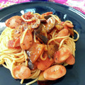 mintoneko's cooksnap of when they made 茄子とトマトとソーセージのスパゲティ.