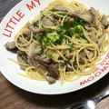 みええるも's cooksnap of when they made ソースはレンジで！舞茸たっぷり和風パスタ.