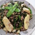 トムやんち's cooksnap of when they made 春の野菜「おこぎ」（うこぎ）のひき肉炒め.