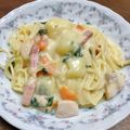 ぴいこたん's cooksnap of when they made リメイク☆シチューでカルボナーラ風パスタ.