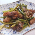 きらり流れ星's cooksnap of when they made 豚から揚げとにんにくの芽の胡麻てり炒め.