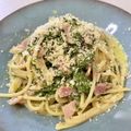 miyo・'s cooksnap of when they made ベーコンのクリームジェノベーゼパスタ.