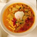 Sally_vis's cooksnap of when they made トマトとベーコンの味噌スープに温泉たまご.