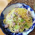 kazunaring's cooksnap of when they made 白だしで！豚こまと葱の和風パスタ！.