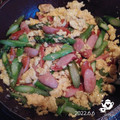 beagleのライラ's cooksnap of when they made アスパラとウインナーと卵の炒め物.