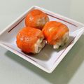 キンプリ's cooksnap of when they made お弁当♡カニカマ&焼売(市販)で赤い焼売.