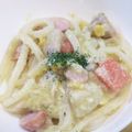 ツインズ♀ママ's cooksnap of when they made シチューの残りでカルボナーラうどん.