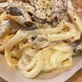 ズッキーーニ's cooksnap of when they made シメジとウインナーのカルボナーラ風うどん.