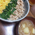 yukotton☆'s cooksnap of when they made 鶏そぼろと炒り卵と大根の葉っぱの三色丼.