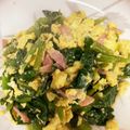 ♡まーちゃん♬'s cooksnap of when they made ツルムラサキとベーコンのふわふわ卵炒め.