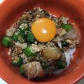 にゃあ♫'s cooksnap of when they made ひき肉オクラ丼.