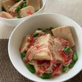 ガチャピン似's cooksnap of when they made 高野豆腐とかに蒲鉾の煮物☆オクラ散らし♪.