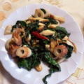 クックQT23CK☆'s cooksnap of when they made モロヘイヤとちくわと油揚げの炒め。.