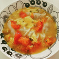 yokoyoko76's cooksnap of when they made トマトとふわふわ卵のスープ餃子.