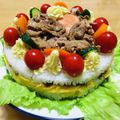 ♬まあこ♬'s cooksnap of when they made パーティーに☆牛肉のサラダケーキ寿司.