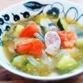 Aloha☆★'s cooksnap of when they made ズッキーニとウインナーのカラフルスープ♪.