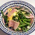 hiichan16's cooksnap of when they made 空心菜・ベーコン・卵のにんにく炒め.