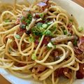 ☆ayumikan☆'s cooksnap of when they made 炒め納豆・ベーコンのにんにくパスタ.