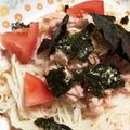 みりん調味料's cooksnap of when they made めんつゆでトマトとツナと天かすそうめん.