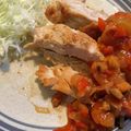 やじろべ234's cooksnap of when they made 夏野菜ソース♪鶏むねガーリックステーキ.