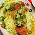 muumi☆'s cooksnap of when they made ♪おくら茗荷トマトのせの冷たいうどん♪.