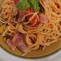 鹿部さっちゃんクック's cooksnap of when they made 生バジル&トマトとベーコンの爽やかパスタ.