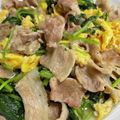 1065386's cooksnap of when they made ウェイパーで卵豚肉ほうれん草の野菜炒め.