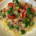 クックZJL4OT☆'s cooksnap of when they made トマトとオクラとツナの冷製パスタ.