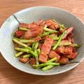 柴犬のお顔☆'s cooksnap of when they made 厚切りベーコンとアスパラの麺つゆマヨ炒め.