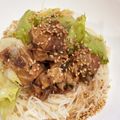 クック甘党。's cooksnap of when they made サバ味噌とレタスのそうめん.