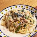 デコヘル's cooksnap of when they made 鮭フレークとほうれん草のクリームパスタ.