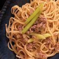 nyanchuー's cooksnap of when they made アスパラと豚ひき肉の味噌スパゲティ.