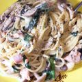 クックIK4DS8☆'s cooksnap of when they made 鮭とほうれん草のクリームパスタ.