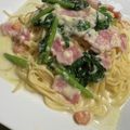 nuri0's cooksnap of when they made 簡単ほうれん草とベーコンのクリームパスタ.