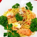 serafin's cooksnap of when they made スモークサーモンとモッツァレラのパスタ.