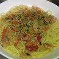 野菜ズッキーニ's cooksnap of when they made お家の豚ひき肉ミートソース生スパゲティ.