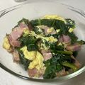 Yusena's cooksnap of when they made ツルムラサキとベーコンのふわふわ卵炒め.
