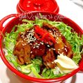 YUH♡ママ's cooksnap of when they made 焼鳥缶詰で！唐揚げ？サラダ丼.