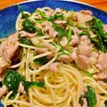 クック0S4R18☆'s cooksnap of when they made ✿豚肉とほうれん草の塩バターパスタ✿.