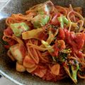 askaocean's cooksnap of when they made ベーコンとアボカド、オクラのトマトソース.